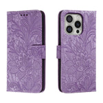 Étui de téléphone en cuir gaufré de fleur de dentelle, pour iPhone 17e / 16e, pour iPhone 17 Pro Max, pour iPhone 17 Pro, pour iPhone 17, pour iPhone Air, pour iPhone 16 Pro Max, pour iPhone 16 Pro, pour iPhone 16 Plus