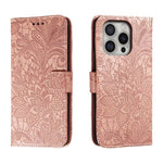 Étui de téléphone en cuir gaufré de fleur de dentelle, pour iPhone 17e / 16e, pour iPhone 17 Pro Max, pour iPhone 17 Pro, pour iPhone 17, pour iPhone Air, pour iPhone 16 Pro Max, pour iPhone 16 Pro, pour iPhone 16 Plus