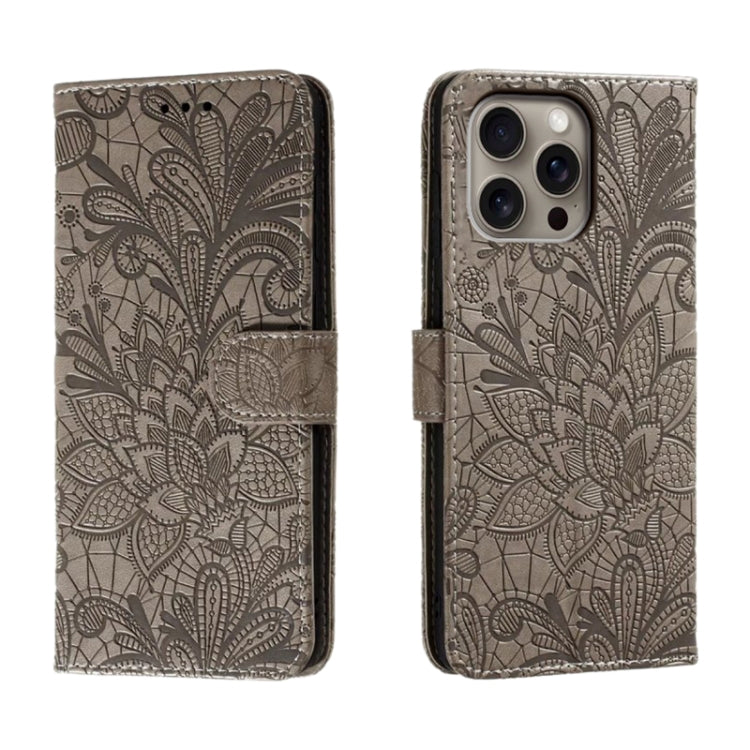 Étui de téléphone en cuir gaufré de fleur de dentelle, pour iPhone 17e / 16e, pour iPhone 17 Pro Max, pour iPhone 17 Pro, pour iPhone 17, pour iPhone Air, pour iPhone 16 Pro Max, pour iPhone 16 Pro, pour iPhone 16 Plus