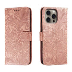 Étui de téléphone en cuir gaufré de fleur de dentelle, pour iPhone 17e / 16e, pour iPhone 17 Pro Max, pour iPhone 17 Pro, pour iPhone 17, pour iPhone Air, pour iPhone 16 Pro Max, pour iPhone 16 Pro, pour iPhone 16 Plus