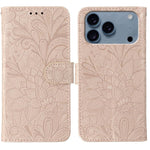 Étui de téléphone en cuir gaufré de fleur de dentelle, pour iPhone 17e / 16e, pour iPhone 17 Pro Max, pour iPhone 17 Pro, pour iPhone 17, pour iPhone Air, pour iPhone 16 Pro Max, pour iPhone 16 Pro, pour iPhone 16 Plus