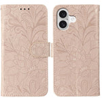 Étui de téléphone en cuir gaufré de fleur de dentelle, pour iPhone 17e / 16e, pour iPhone 17 Pro Max, pour iPhone 17 Pro, pour iPhone 17, pour iPhone Air, pour iPhone 16 Pro Max, pour iPhone 16 Pro, pour iPhone 16 Plus