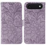 Étui de téléphone en cuir gaufré de fleur de dentelle, pour iPhone 17e / 16e, pour iPhone 17 Pro Max, pour iPhone 17 Pro, pour iPhone 17, pour iPhone Air, pour iPhone 16 Pro Max, pour iPhone 16 Pro, pour iPhone 16 Plus