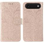 Étui de téléphone en cuir gaufré de fleur de dentelle, pour iPhone 17e / 16e, pour iPhone 17 Pro Max, pour iPhone 17 Pro, pour iPhone 17, pour iPhone Air, pour iPhone 16 Pro Max, pour iPhone 16 Pro, pour iPhone 16 Plus