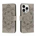 Sun Mandala Embossing Leather Phone Case, For iPhone 16e / 17e, For iPhone 17 Pro Max, For iPhone 17 Pro, For iPhone 17, For iPhone Air, For iPhone 15 Pro Max
