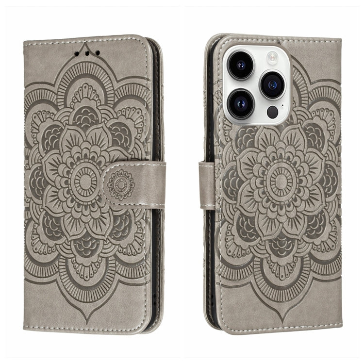 Sun Mandala Embossing Leather Phone Case, For iPhone 16e / 17e, For iPhone 17 Pro Max, For iPhone 17 Pro, For iPhone 17, For iPhone Air, For iPhone 15 Pro Max