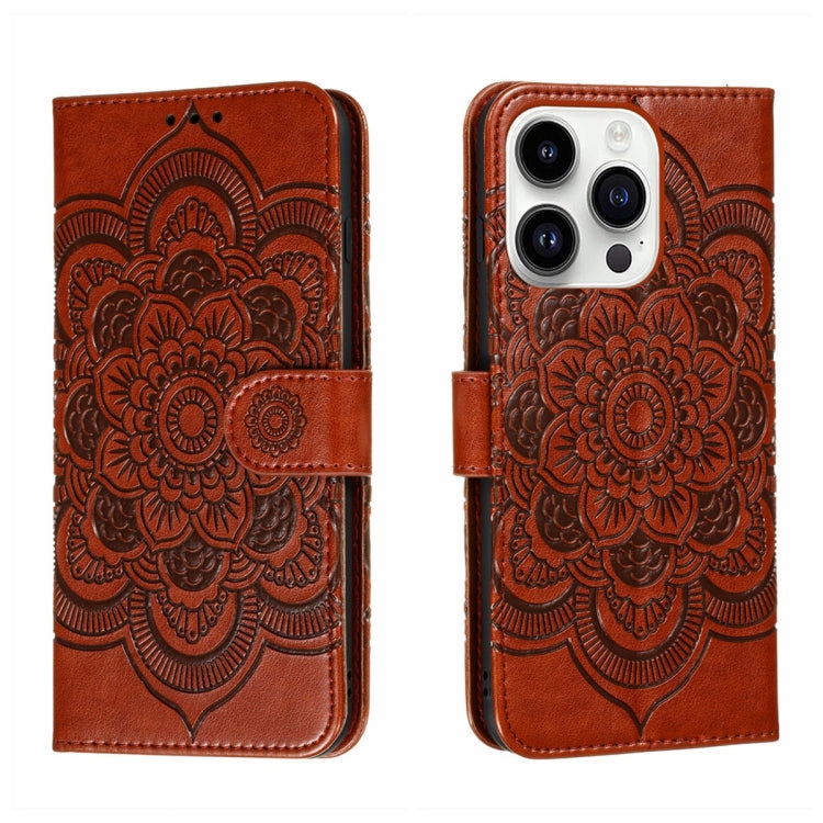Sun Mandala Embossing Leather Phone Case, For iPhone 16e / 17e, For iPhone 17 Pro Max, For iPhone 17 Pro, For iPhone 17, For iPhone Air, For iPhone 15 Pro Max