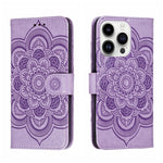 Sun Mandala Embossing Leather Phone Case, For iPhone 16e / 17e, For iPhone 17 Pro Max, For iPhone 17 Pro, For iPhone 17, For iPhone Air, For iPhone 15 Pro Max