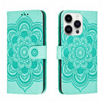 Sun Mandala Embossing Leather Phone Case, For iPhone 16e / 17e, For iPhone 17 Pro Max, For iPhone 17 Pro, For iPhone 17, For iPhone Air, For iPhone 15 Pro Max