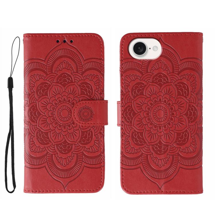 Étui de téléphone en cuir gaufré Mandala Soleil, Pour iPhone 16e / 17e, Pour iPhone 17 Pro Max, Pour iPhone 17 Pro, Pour iPhone 17, Pour iPhone Air, Pour iPhone 15 Pro Max