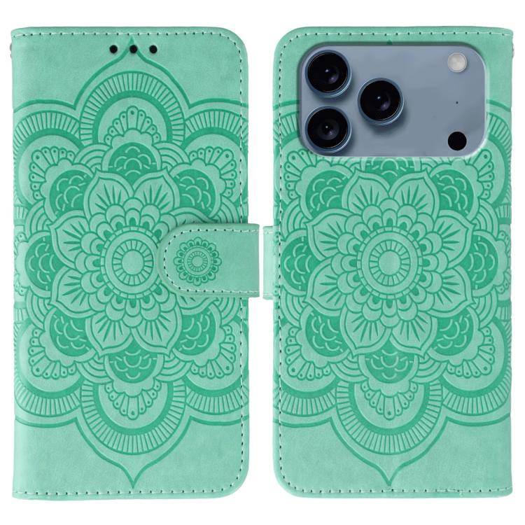 Sun Mandala Embossing Leather Phone Case, For iPhone 16e / 17e, For iPhone 17 Pro Max, For iPhone 17 Pro, For iPhone 17, For iPhone Air, For iPhone 15 Pro Max