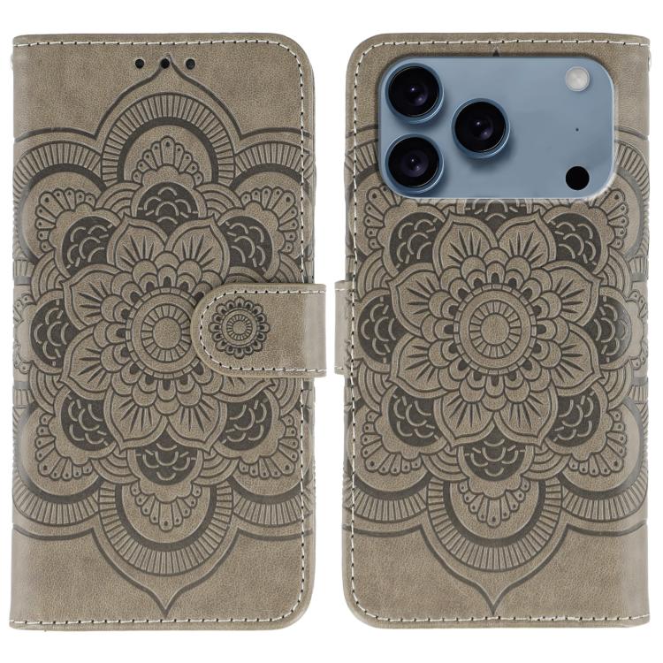 Sun Mandala Embossing Leather Phone Case, For iPhone 16e / 17e, For iPhone 17 Pro Max, For iPhone 17 Pro, For iPhone 17, For iPhone Air, For iPhone 15 Pro Max