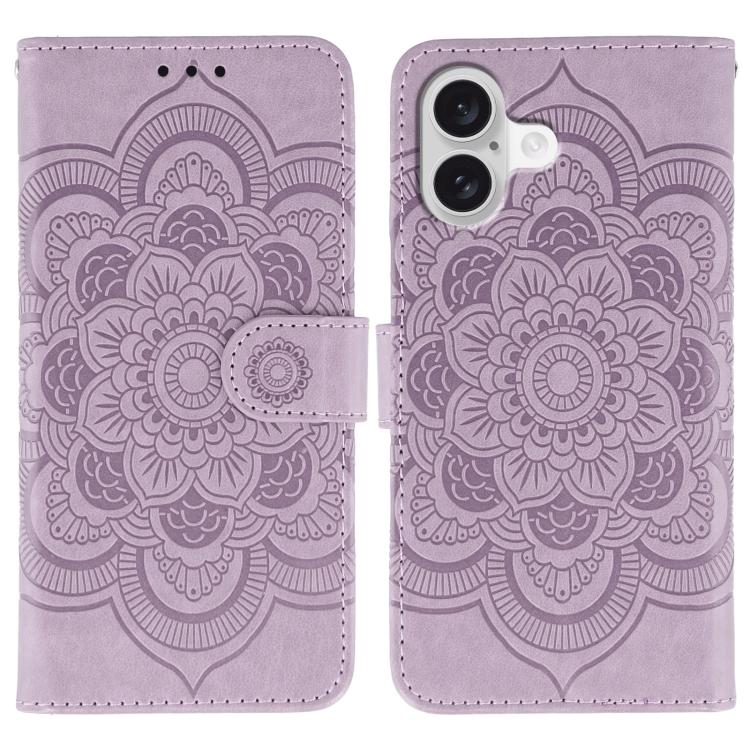 Sun Mandala Embossing Leather Phone Case, For iPhone 16e / 17e, For iPhone 17 Pro Max, For iPhone 17 Pro, For iPhone 17, For iPhone Air, For iPhone 15 Pro Max