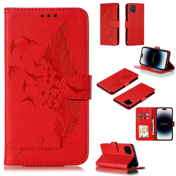Coque de téléphone en cuir avec motif plume et texture litchi, Pour iPhone 17 Pro Max, Pour iPhone 17 Pro, Pour iPhone 17, Pour iPhone Air, Pour iPhone 15 Pro Max, Pour iPhone 15 Pro, Pour iPhone 15 Plus, Pour iPhone 15