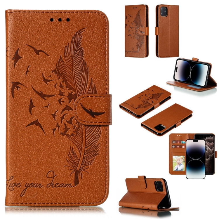 Coque de téléphone en cuir avec motif plume et texture litchi, Pour iPhone 17 Pro Max, Pour iPhone 17 Pro, Pour iPhone 17, Pour iPhone Air, Pour iPhone 15 Pro Max, Pour iPhone 15 Pro, Pour iPhone 15 Plus, Pour iPhone 15