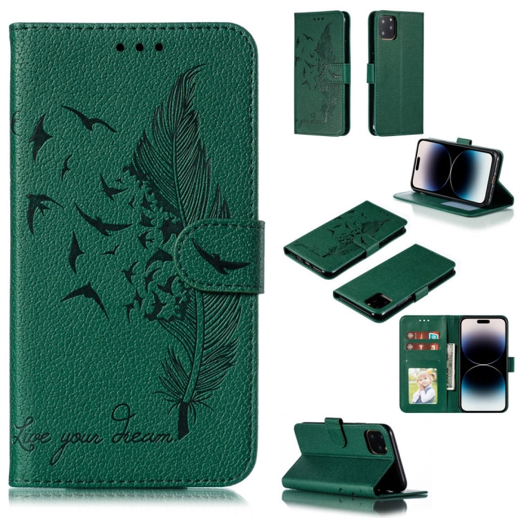 Coque de téléphone en cuir avec motif plume et texture litchi, Pour iPhone 17 Pro Max, Pour iPhone 17 Pro, Pour iPhone 17, Pour iPhone Air, Pour iPhone 15 Pro Max, Pour iPhone 15 Pro, Pour iPhone 15 Plus, Pour iPhone 15