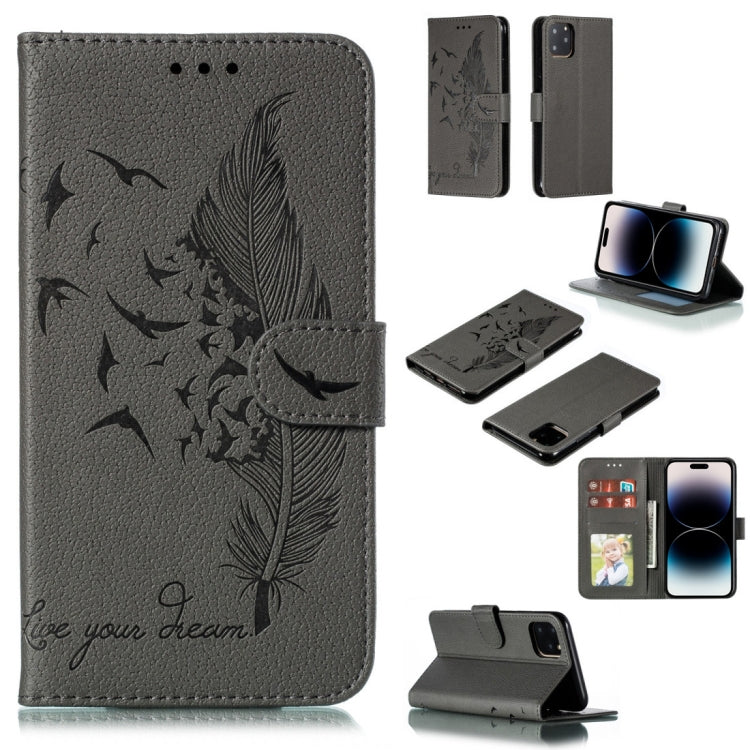 Coque de téléphone en cuir avec motif plume et texture litchi, Pour iPhone 17 Pro Max, Pour iPhone 17 Pro, Pour iPhone 17, Pour iPhone Air, Pour iPhone 15 Pro Max, Pour iPhone 15 Pro, Pour iPhone 15 Plus, Pour iPhone 15