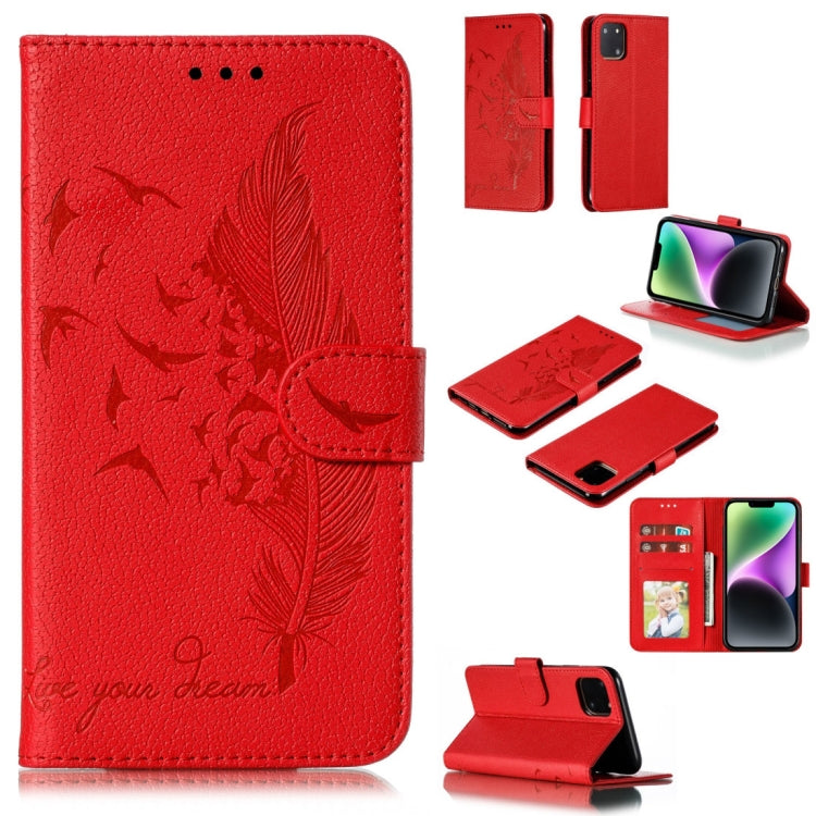 Coque de téléphone en cuir avec motif plume et texture litchi, Pour iPhone 17 Pro Max, Pour iPhone 17 Pro, Pour iPhone 17, Pour iPhone Air, Pour iPhone 15 Pro Max, Pour iPhone 15 Pro, Pour iPhone 15 Plus, Pour iPhone 15