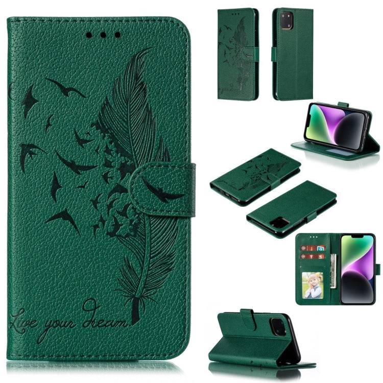 Coque de téléphone en cuir avec motif plume et texture litchi, Pour iPhone 17 Pro Max, Pour iPhone 17 Pro, Pour iPhone 17, Pour iPhone Air, Pour iPhone 15 Pro Max, Pour iPhone 15 Pro, Pour iPhone 15 Plus, Pour iPhone 15