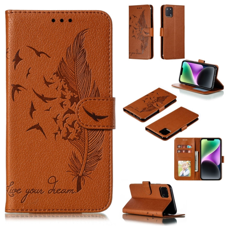 Coque de téléphone en cuir avec motif plume et texture litchi, Pour iPhone 17 Pro Max, Pour iPhone 17 Pro, Pour iPhone 17, Pour iPhone Air, Pour iPhone 15 Pro Max, Pour iPhone 15 Pro, Pour iPhone 15 Plus, Pour iPhone 15
