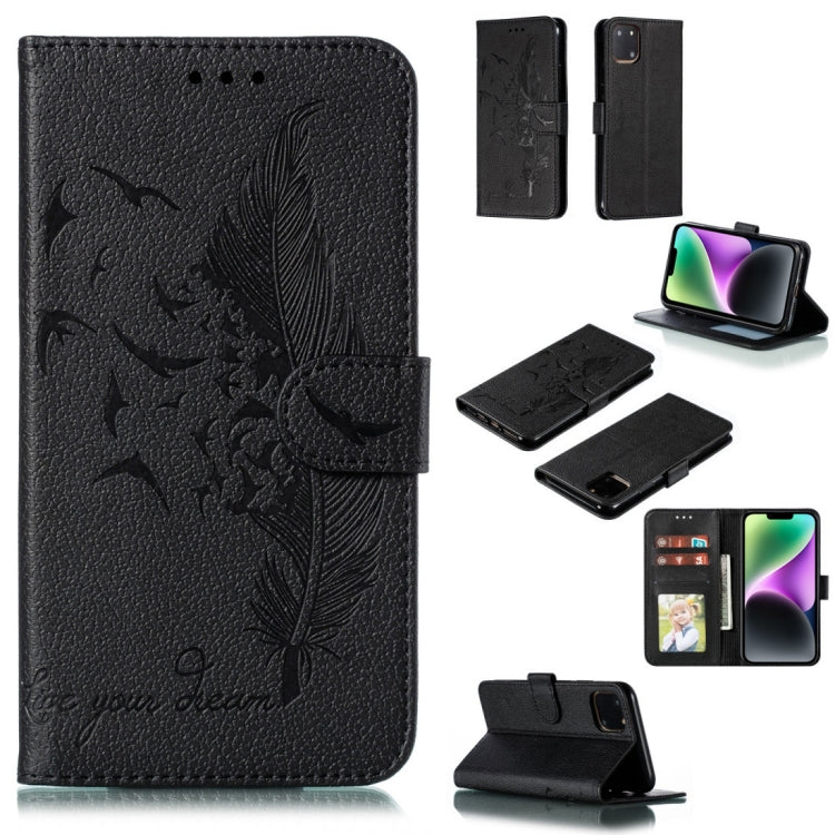 Coque de téléphone en cuir avec motif plume et texture litchi, Pour iPhone 17 Pro Max, Pour iPhone 17 Pro, Pour iPhone 17, Pour iPhone Air, Pour iPhone 15 Pro Max, Pour iPhone 15 Pro, Pour iPhone 15 Plus, Pour iPhone 15