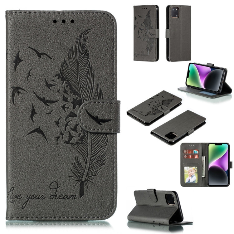 Coque de téléphone en cuir avec motif plume et texture litchi, Pour iPhone 17 Pro Max, Pour iPhone 17 Pro, Pour iPhone 17, Pour iPhone Air, Pour iPhone 15 Pro Max, Pour iPhone 15 Pro, Pour iPhone 15 Plus, Pour iPhone 15