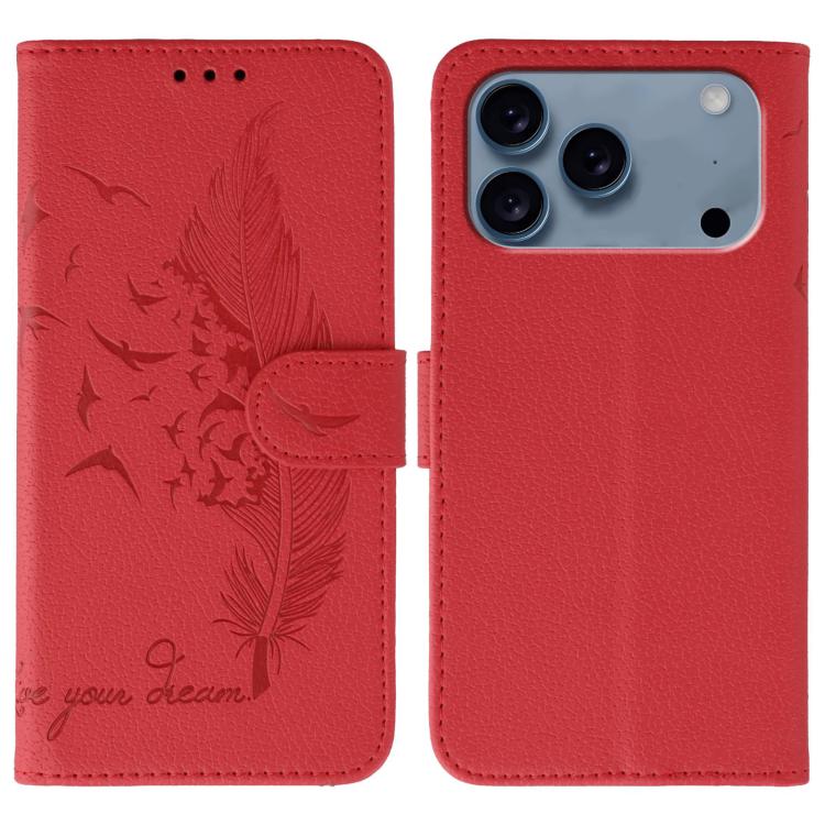 Coque de téléphone en cuir avec motif plume et texture litchi, Pour iPhone 17 Pro Max, Pour iPhone 17 Pro, Pour iPhone 17, Pour iPhone Air, Pour iPhone 15 Pro Max, Pour iPhone 15 Pro, Pour iPhone 15 Plus, Pour iPhone 15