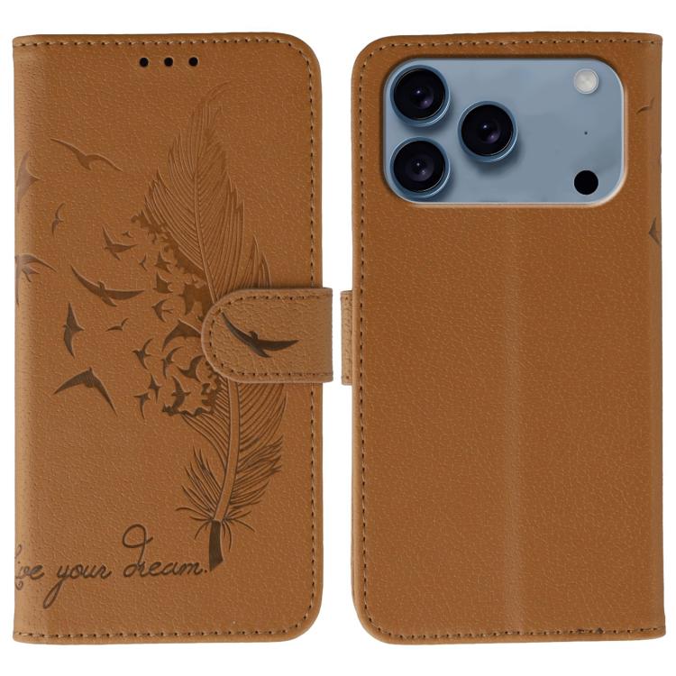 Coque de téléphone en cuir avec motif plume et texture litchi, Pour iPhone 17 Pro Max, Pour iPhone 17 Pro, Pour iPhone 17, Pour iPhone Air, Pour iPhone 15 Pro Max, Pour iPhone 15 Pro, Pour iPhone 15 Plus, Pour iPhone 15
