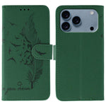 Coque de téléphone en cuir avec motif plume et texture litchi, Pour iPhone 17 Pro Max, Pour iPhone 17 Pro, Pour iPhone 17, Pour iPhone Air, Pour iPhone 15 Pro Max, Pour iPhone 15 Pro, Pour iPhone 15 Plus, Pour iPhone 15