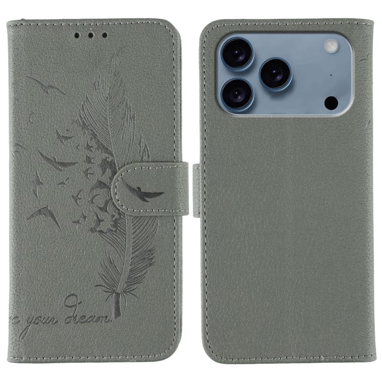 Coque de téléphone en cuir avec motif plume et texture litchi, Pour iPhone 17 Pro Max, Pour iPhone 17 Pro, Pour iPhone 17, Pour iPhone Air, Pour iPhone 15 Pro Max, Pour iPhone 15 Pro, Pour iPhone 15 Plus, Pour iPhone 15