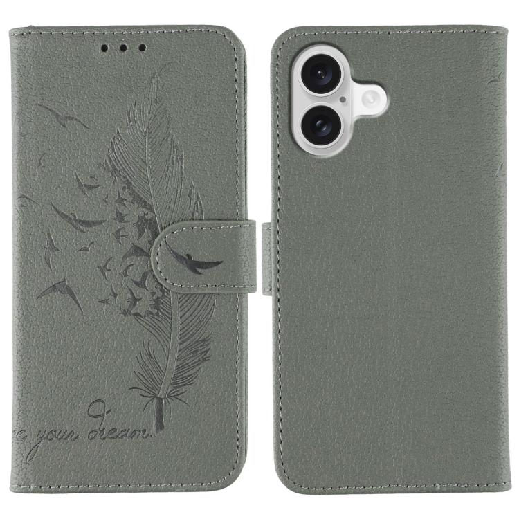 Coque de téléphone en cuir avec motif plume et texture litchi, Pour iPhone 17 Pro Max, Pour iPhone 17 Pro, Pour iPhone 17, Pour iPhone Air, Pour iPhone 15 Pro Max, Pour iPhone 15 Pro, Pour iPhone 15 Plus, Pour iPhone 15