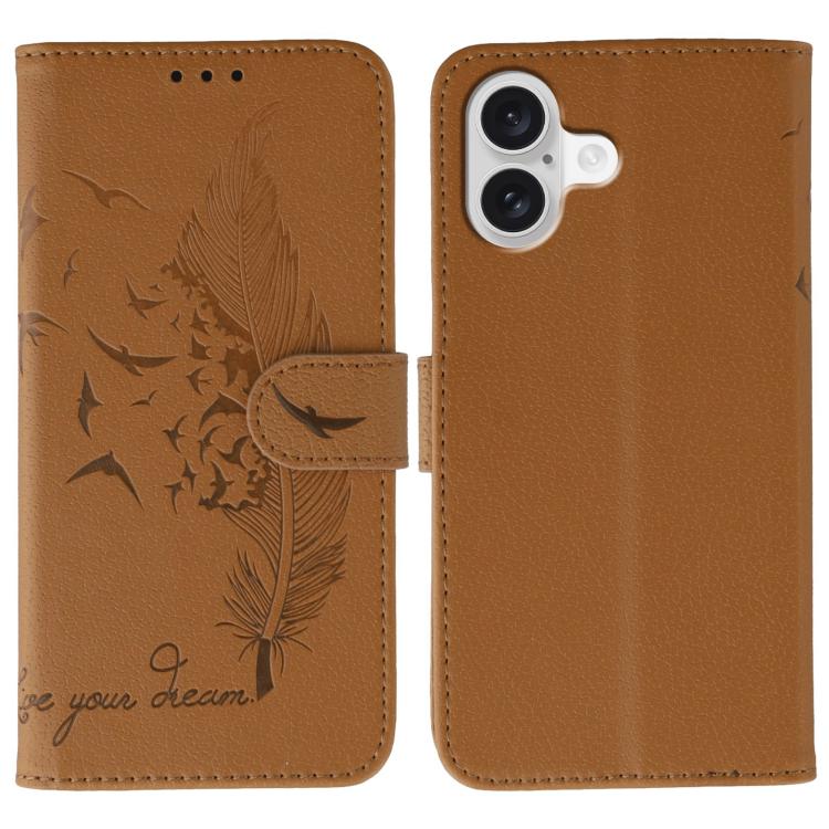 Coque de téléphone en cuir avec motif plume et texture litchi, Pour iPhone 17 Pro Max, Pour iPhone 17 Pro, Pour iPhone 17, Pour iPhone Air, Pour iPhone 15 Pro Max, Pour iPhone 15 Pro, Pour iPhone 15 Plus, Pour iPhone 15