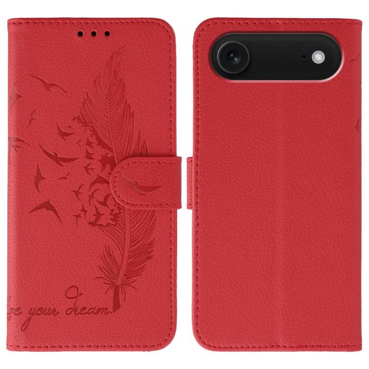 Coque de téléphone en cuir avec motif plume et texture litchi, Pour iPhone 17 Pro Max, Pour iPhone 17 Pro, Pour iPhone 17, Pour iPhone Air, Pour iPhone 15 Pro Max, Pour iPhone 15 Pro, Pour iPhone 15 Plus, Pour iPhone 15