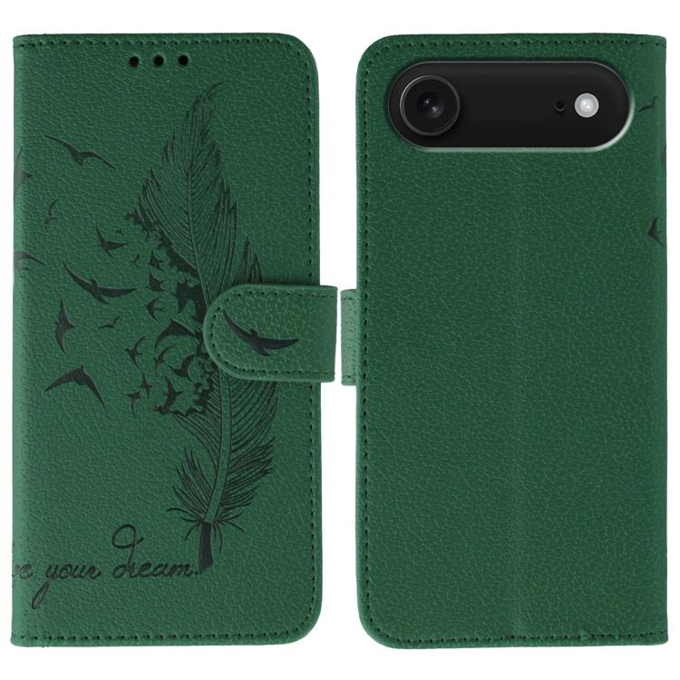 Coque de téléphone en cuir avec motif plume et texture litchi, Pour iPhone 17 Pro Max, Pour iPhone 17 Pro, Pour iPhone 17, Pour iPhone Air, Pour iPhone 15 Pro Max, Pour iPhone 15 Pro, Pour iPhone 15 Plus, Pour iPhone 15