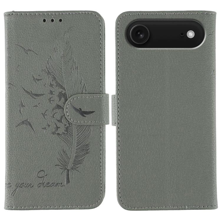 Coque de téléphone en cuir avec motif plume et texture litchi, Pour iPhone 17 Pro Max, Pour iPhone 17 Pro, Pour iPhone 17, Pour iPhone Air, Pour iPhone 15 Pro Max, Pour iPhone 15 Pro, Pour iPhone 15 Plus, Pour iPhone 15