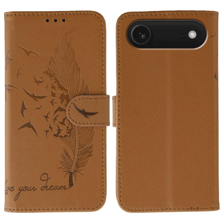 Coque de téléphone en cuir avec motif plume et texture litchi, Pour iPhone 17 Pro Max, Pour iPhone 17 Pro, Pour iPhone 17, Pour iPhone Air, Pour iPhone 15 Pro Max, Pour iPhone 15 Pro, Pour iPhone 15 Plus, Pour iPhone 15