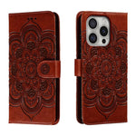 Mandala Embossing Pattern Horizontal Flip Leather Phone Case, For iPhone 16 Pro Max, For iPhone 16 Pro, For iPhone 16 Plus, For iPhone 16, For iPhone 15 Pro Max, For iPhone 15 Pro