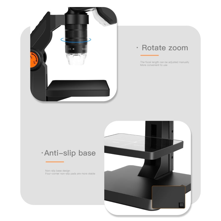 Microscope électronique numérique de bureau P110 50X-1000X avec écran 4,3 pouces, P110