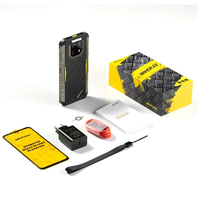 Ulefone Armor 22, téléphone robuste certifié IP68/IP69K, écran 6,58 pouces, Android 15, processeur octa-core MediaTek Helio G96, réseau : 4G, NFC, OTG, 8 Go + 128 Go ou 8 Go + 256 Go