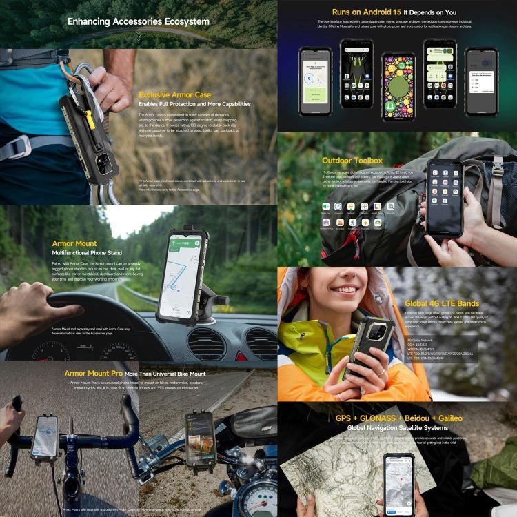 Ulefone Armor 22, téléphone robuste certifié IP68/IP69K, écran 6,58 pouces, Android 15, processeur octa-core MediaTek Helio G96, réseau : 4G, NFC, OTG, 8 Go + 128 Go ou 8 Go + 256 Go
