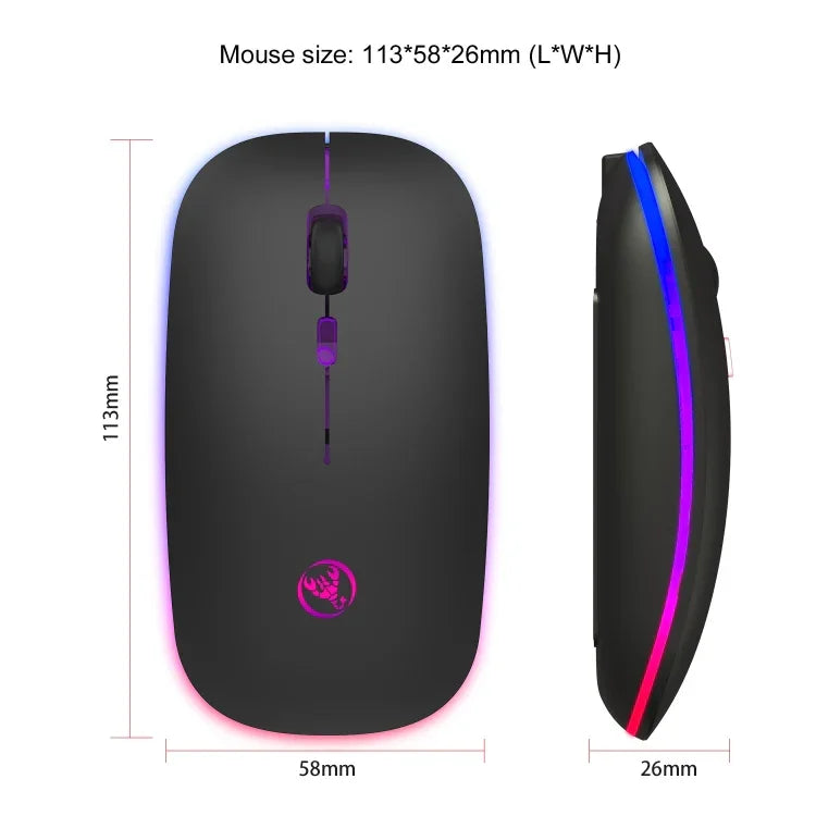 Souris sans fil lumineuse bimode HXSJ T18 2,4 GHz 1 600 dpi USB + Bluetooth 5.1 rechargeable