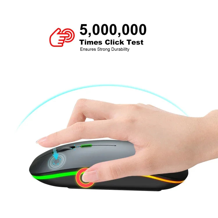 Souris sans fil lumineuse bimode HXSJ T18 2,4 GHz 1 600 dpi USB + Bluetooth 5.1 rechargeable