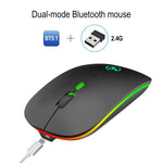 Souris sans fil lumineuse bimode HXSJ T18 2,4 GHz 1 600 dpi USB + Bluetooth 5.1 rechargeable