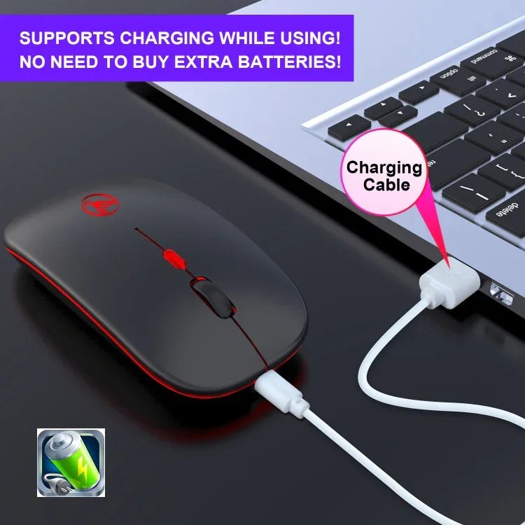Souris sans fil lumineuse bimode HXSJ T18 2,4 GHz 1 600 dpi USB + Bluetooth 5.1 rechargeable