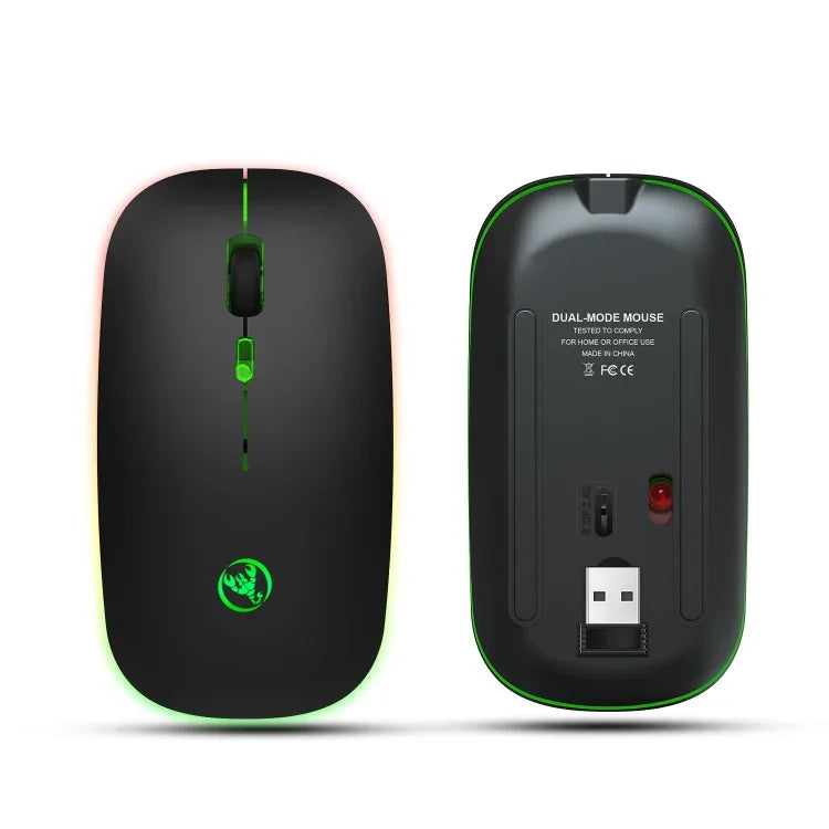 Souris sans fil lumineuse bimode HXSJ T18 2,4 GHz 1 600 dpi USB + Bluetooth 5.1 rechargeable