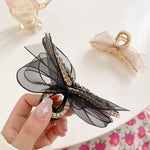 Pince à Cheveux Nœud Papillon Strass en Dentelle et Maille Style Français