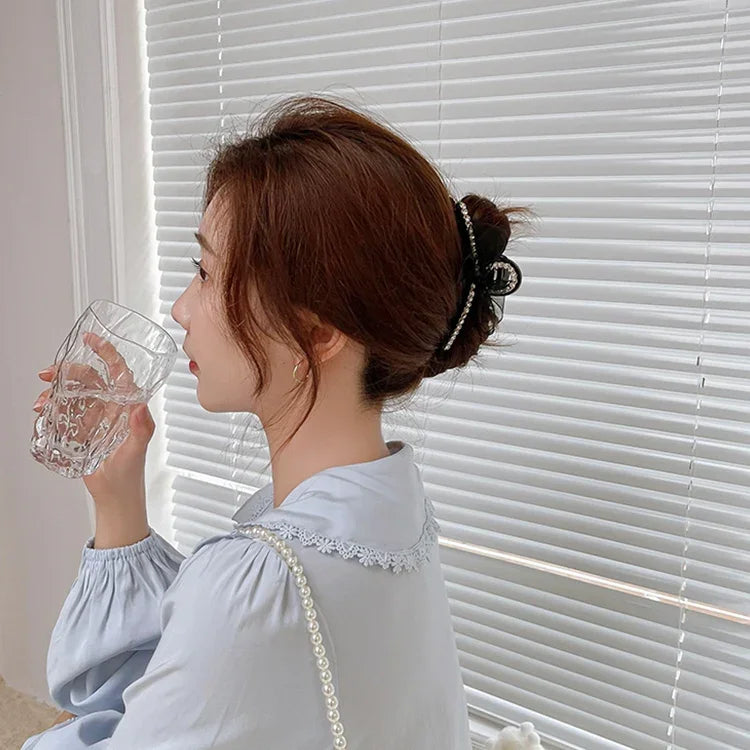 Pince à Cheveux Nœud Papillon Strass en Dentelle et Maille Style Français