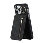 Étui de téléphone Rétro Anneau et Fermeture Éclair avec Fente pour Cartes RFID, Pour iPhone 16 Pro, Pour iPhone 16 Plus, Pour iPhone 16, Pour iPhone 15 Pro Max, Pour iPhone 15 Pro, Pour iPhone 15 Plus