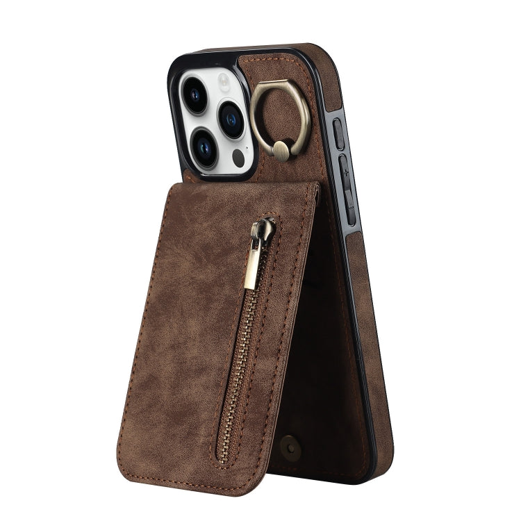 Étui de téléphone Rétro Anneau et Fermeture Éclair avec Fente pour Cartes RFID, Pour iPhone 16 Pro, Pour iPhone 16 Plus, Pour iPhone 16, Pour iPhone 15 Pro Max, Pour iPhone 15 Pro, Pour iPhone 15 Plus