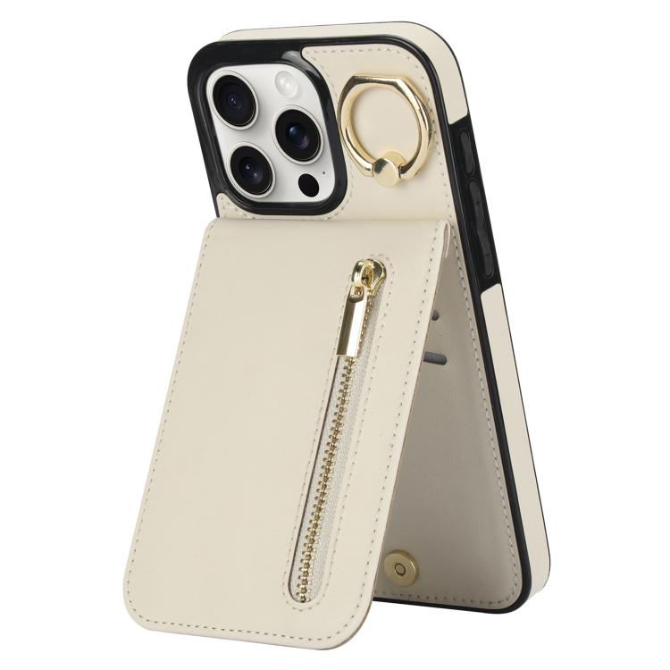Étui de téléphone Rétro Anneau et Fermeture Éclair avec Fente pour Cartes RFID, Pour iPhone 16 Pro, Pour iPhone 16 Plus, Pour iPhone 16, Pour iPhone 15 Pro Max, Pour iPhone 15 Pro, Pour iPhone 15 Plus